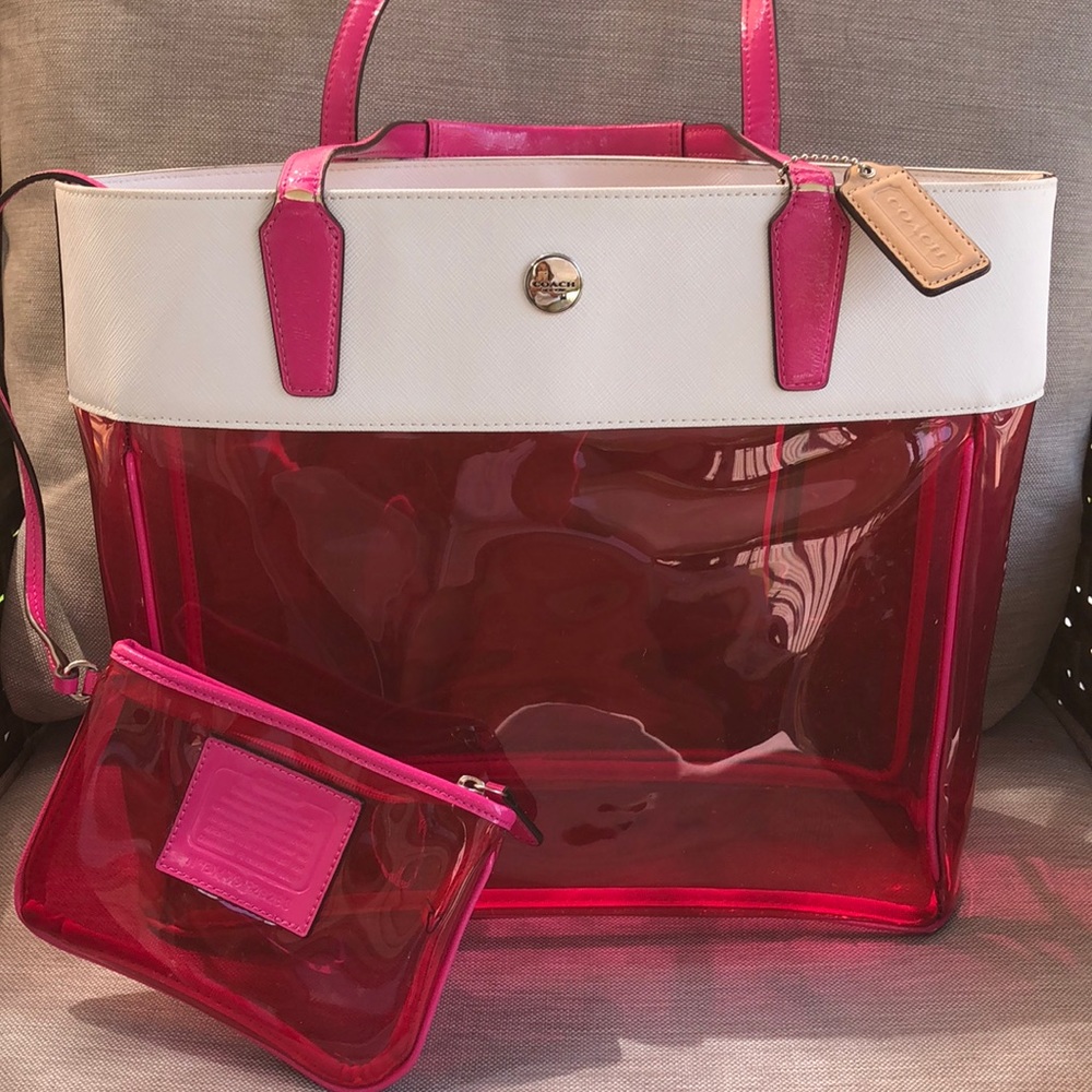 Coach pink vinyl tote with defects in handles